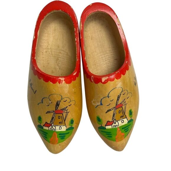 Vintage Hand Painted Holland Windmill Wooden Dutch Clogs - Picture 16 of 16